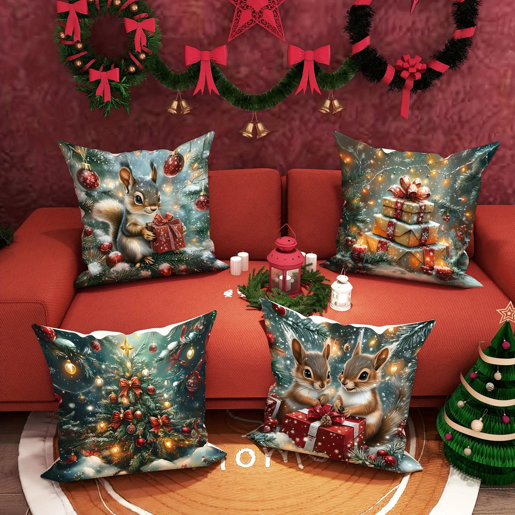 Christmas Squirrel Pillow Case