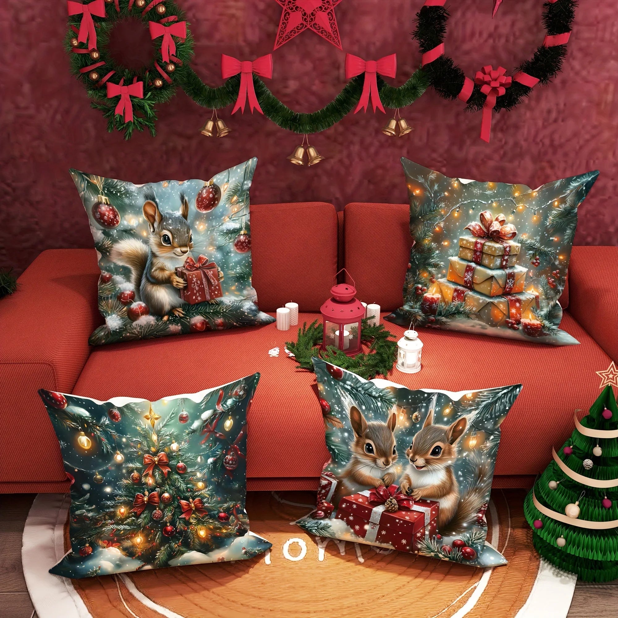 Christmas Squirrel Pillow Case