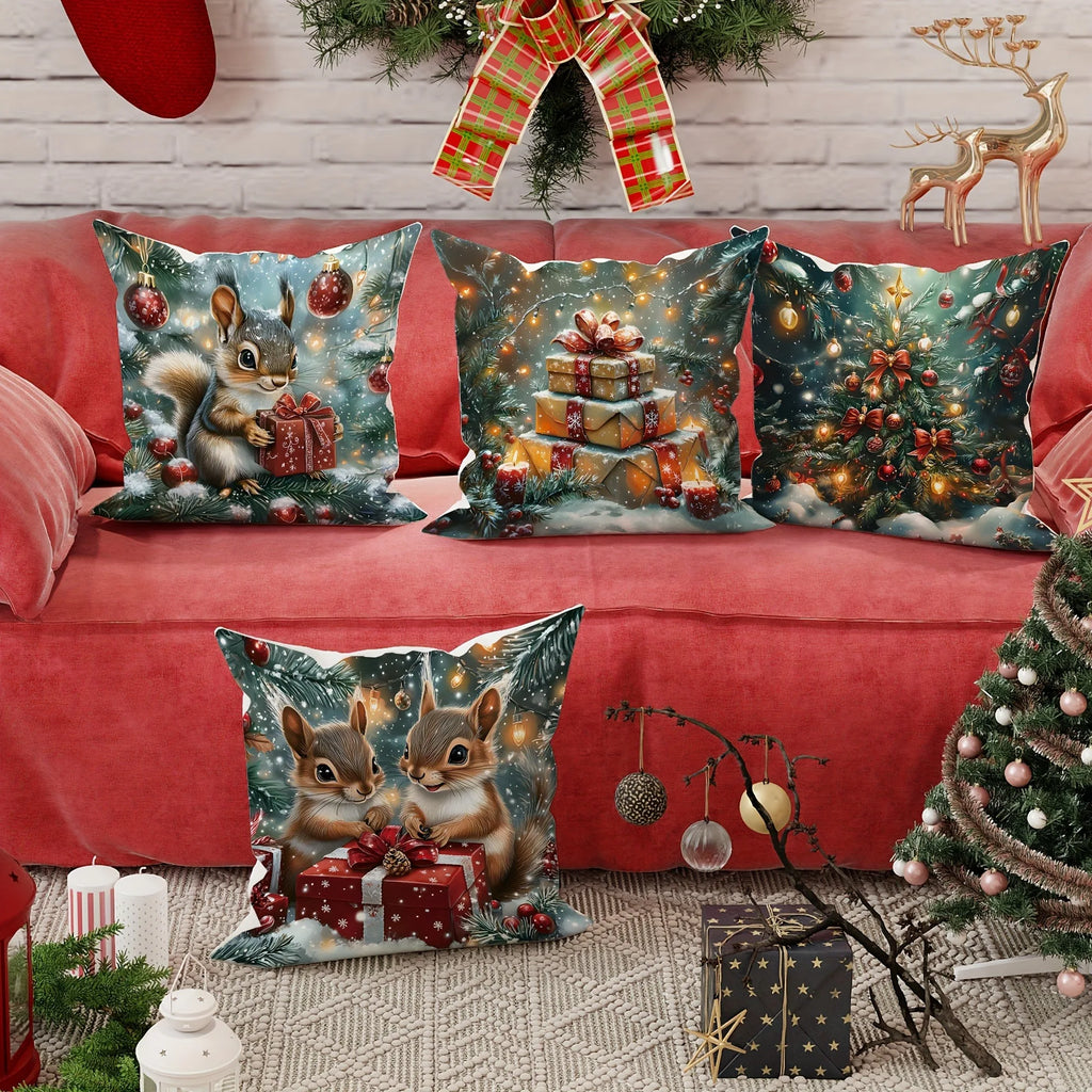 Christmas Squirrel Pillow Case