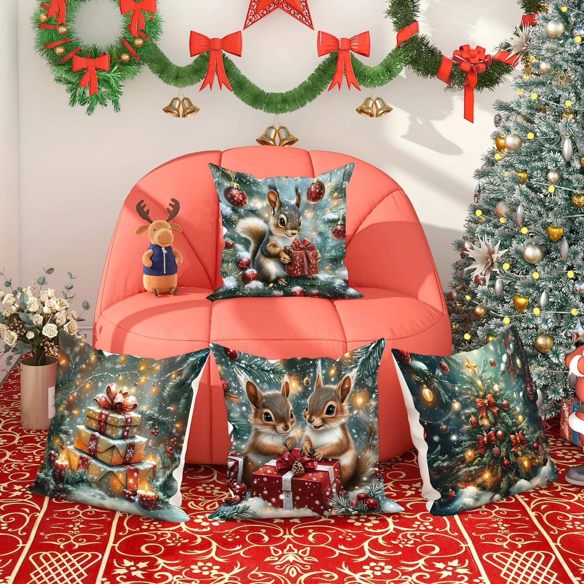 Christmas Squirrel Pillow Case