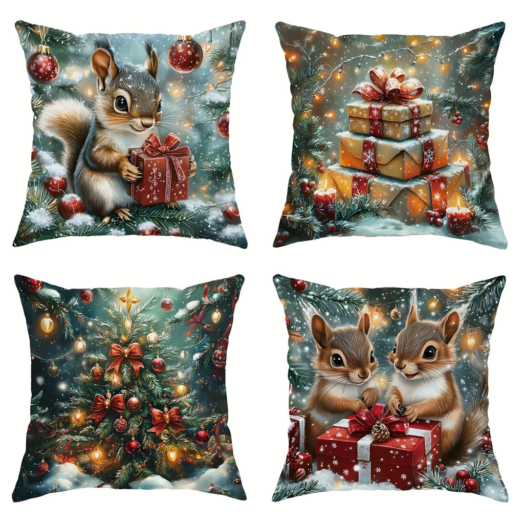 Christmas Squirrel Pillow Case
