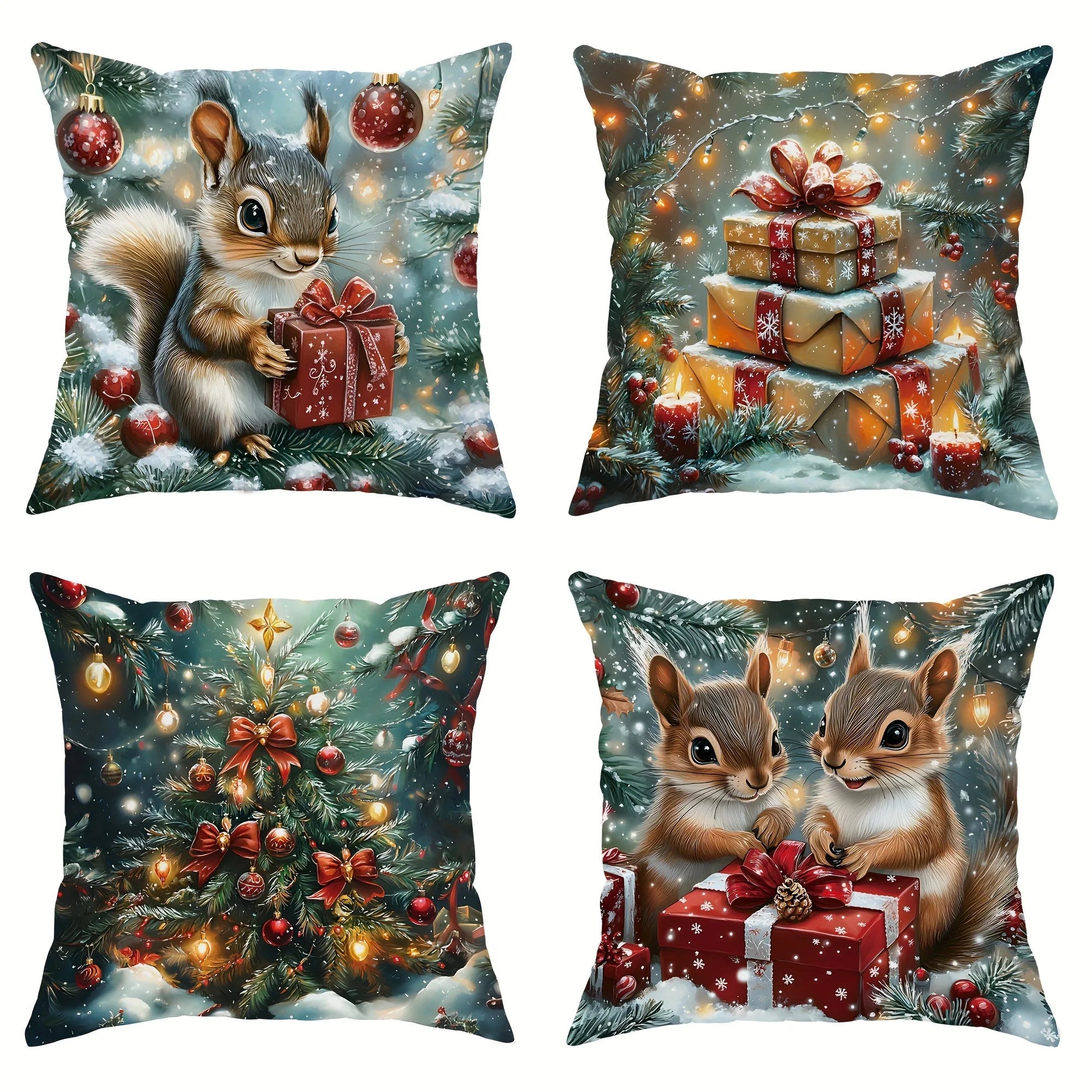 Christmas Squirrel Pillow Case