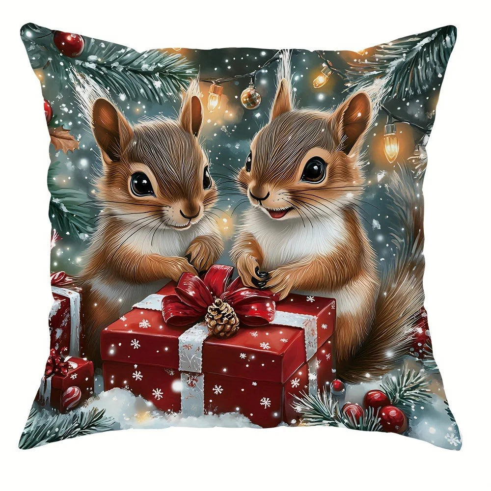 Christmas Squirrel Pillow Case